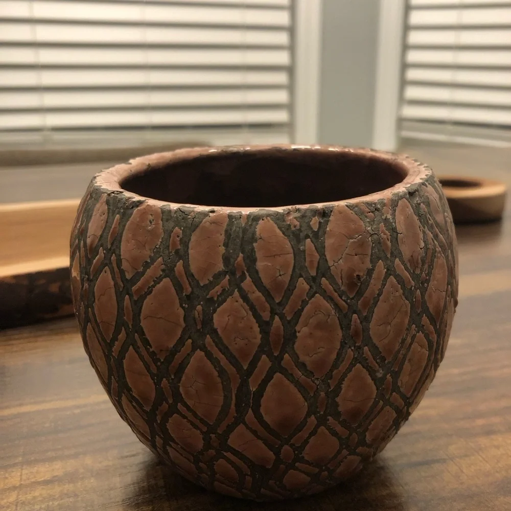 Textured Pink and Gray Lava Crackled Ceramic Planter